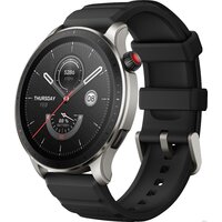 Amazfit GTR 4 (серебристый, с черным ремешком из фторэластомера)