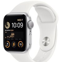 Apple Watch SE 2 40 мм (алюминиевый корпус, серебристый/белый, спортивный силиконовый ремешок S/M)