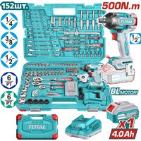 Total THKTHP31522 (гайковерт, 1 АКБ, набор инструментов)
