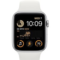 Apple Watch SE 2 44 мм (алюминиевый корпус, серебристый/белый, спортивный силиконовый ремешок S/M) Image #2