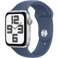 Apple Watch SE 2 44 мм (алюминиевый корпус, серебристый/синий деним, спортивный силиконовый ремешок M/L) Image #1