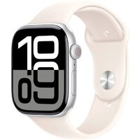 Apple Watch Series 10 46 мм (алюминиевый корпус, серебристый/звездный свет, спортивный силиконовый ремешок M/L) Image #1