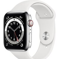Apple Watch Series 6 LTE 44 мм (сталь серебристый/белый спортивный)
