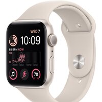 Apple Watch SE 2 44 мм (алюминиевый корпус, звездный свет/звездный свет, спортивный силиконовый ремешок S/M)